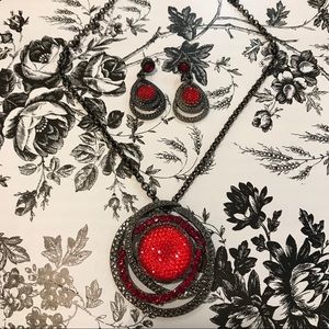 Red Statement Necklace & Earring Set